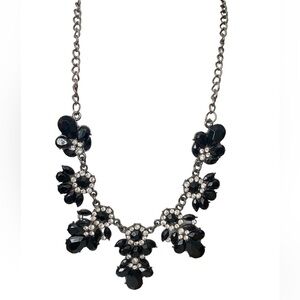 Black And Crystal Statement Necklace #338